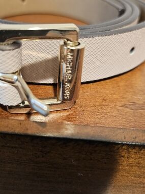 Michael Kors Pale Pink Saffiano Leather Belt with Gold Buckle L/XL